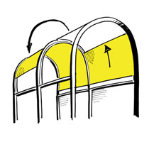 Огнезащитные шторы с расположением (движением) полотна в двух и более плоскостях