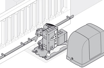 Конструкция электропривода откатных ворот и механизма передачи движения зубчатой рейк